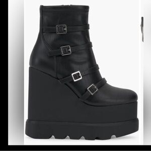 Jessica Simpson black Chaela Platform Multi Buckle Vamp Wedge Boots size‎ 10 new